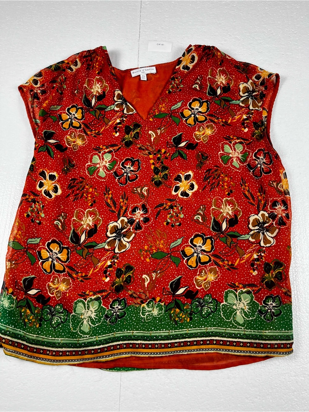 Maison d’Amélie Paris Floral Blouse Top Size Small Red Multicolor - sku 141 - Picture 6 of 8
